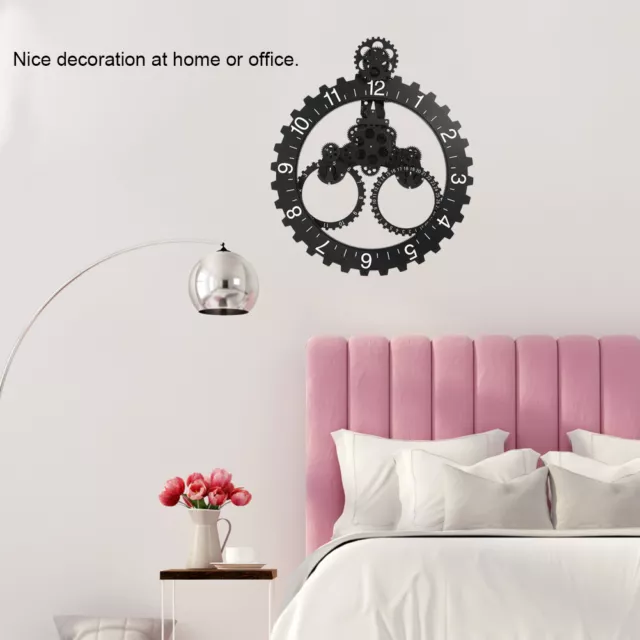 3D Modern Large Wall Art Gear Clock Mechanical Calendar Wheel Black Retro 3