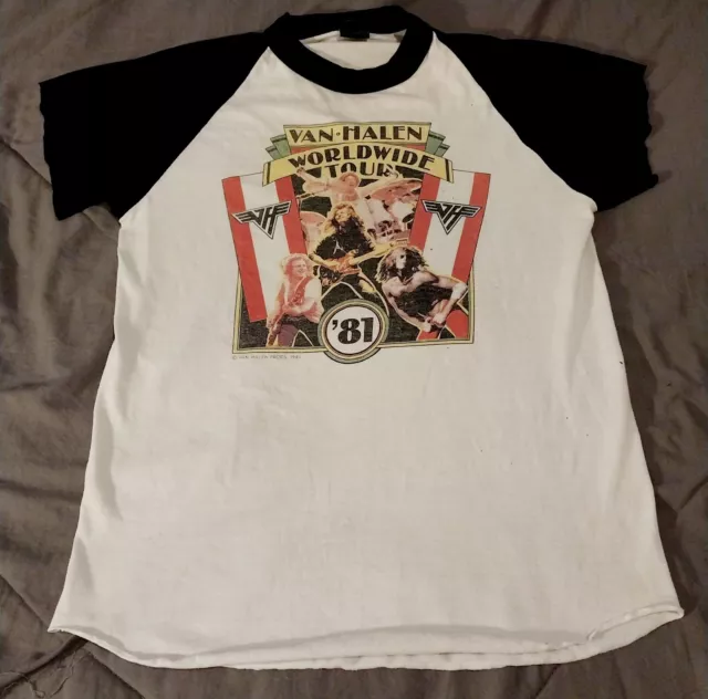 Vintage Van Halen 1981 World Tour Shirt L Cut Sleeves Anvil Tag Rock Band Eddie