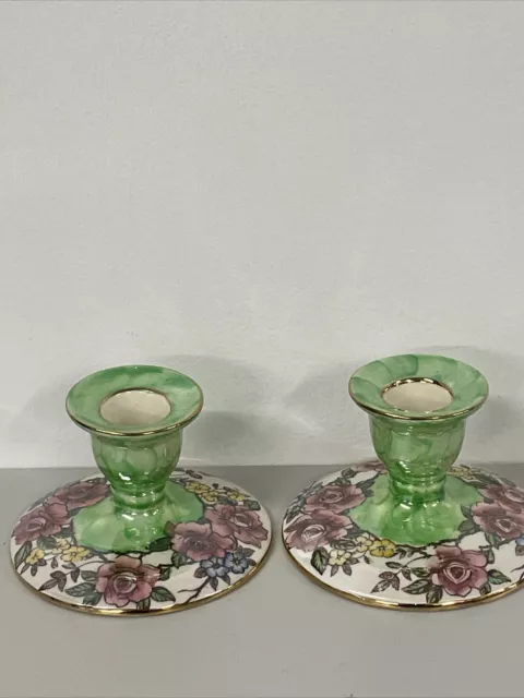 Vintage maling pottery Newcastle Rosine Pair Of Candlesticks (J)