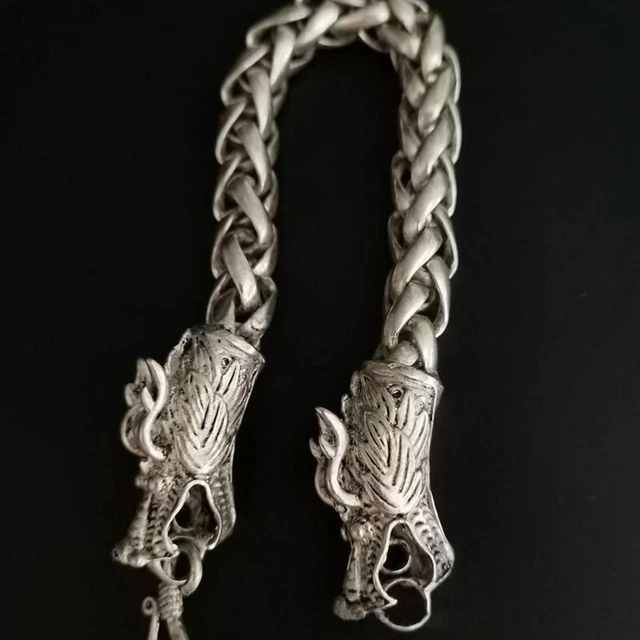 Raro Brazalete Chino Hecho a Mano Antiguo Dragón de Plata Tíbet K U Coleccionable I2R4