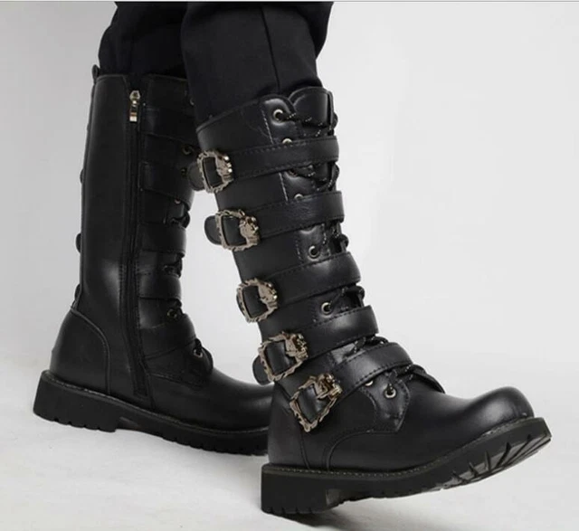 MILITARY MENS PUNKLACE Up Army Calf Boots Buckle Strap Shoes Plus