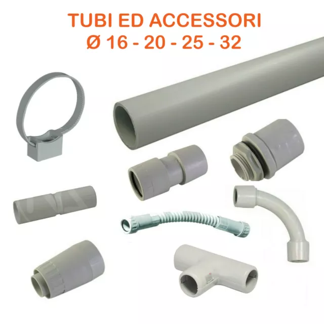 2M Tubo rigido Ø 16 20 25 32 mm grigio in PVC passacavi a parete per cavi  elettrici e Accessori (Fascette, 32 mm)