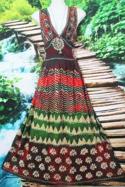 ⚜️⚜️ Boho Ladies Embroidered Green & Red Long Dress 90 -120Cm  Fits 14-18⚜️⚜