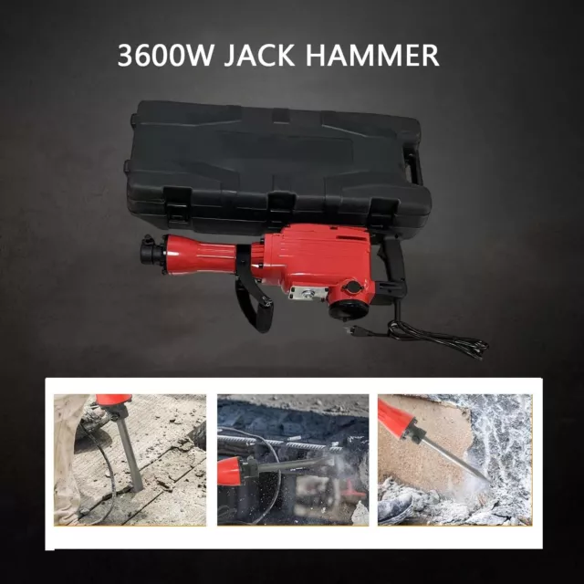 3600W Demolition Jack Hammer Electric Concrete Breaker 1800 BPM W/ 2 Chisels Set 2