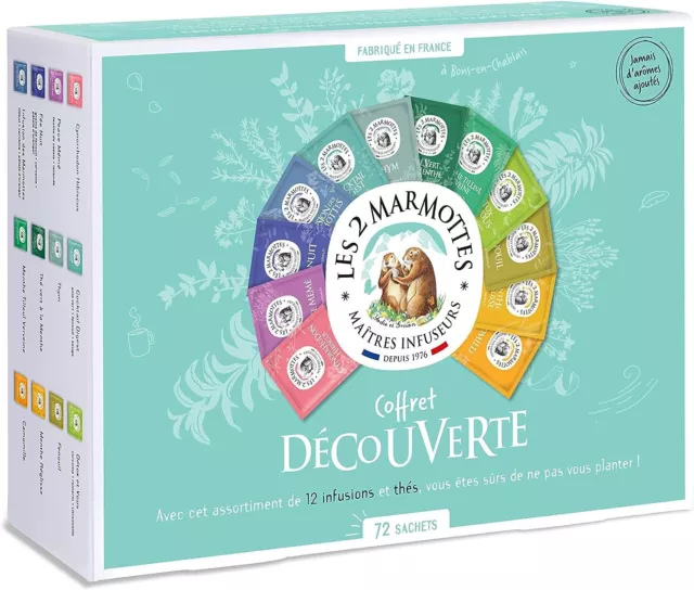 Les 2 Marmottes | Coffret "Découverte" 72 Sachets | 11 Infusions et 1 Thé | Neuf