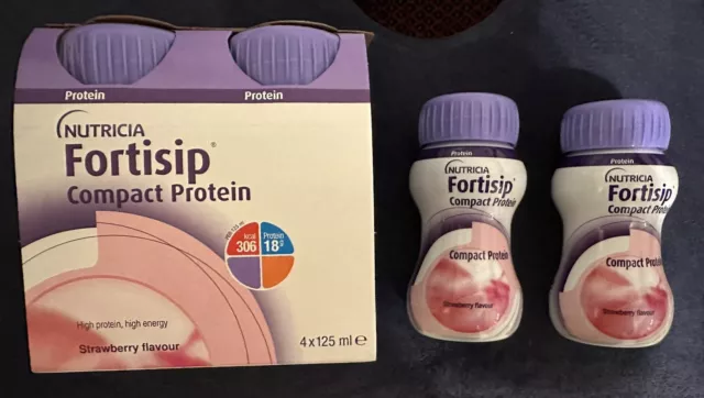 New!! Nutricia Fortisip Compact Protein Shakes Strawberry Flavour 6 X 125mls