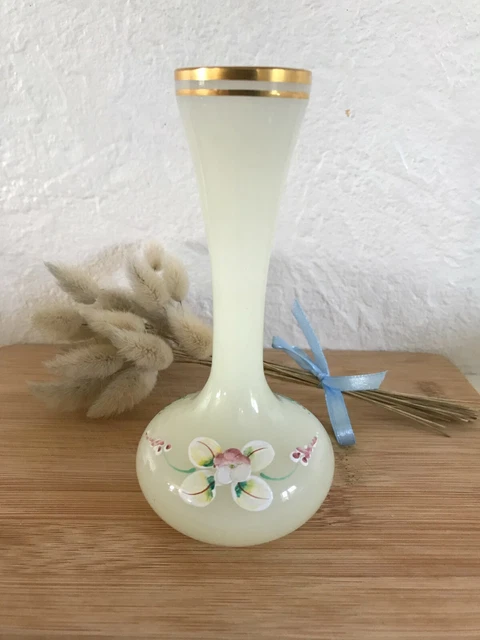 ☺ Très Beau Vase Ancien Soliflore en Verre Opaline