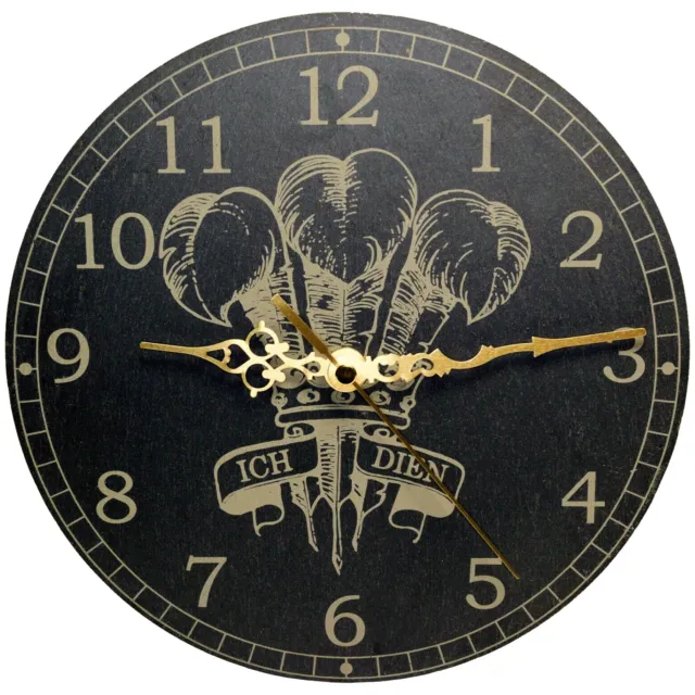 Genuine Welsh Slate Wall Clock With Welsh Feathers Design, Silent Non-Ticking
