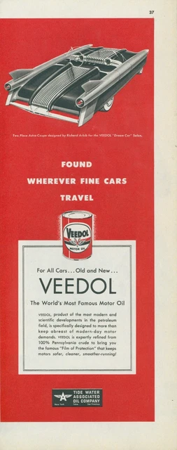 1952 Veedol Oil Richard Arbib Astra Coupe Dream Car Salon Vtg Print Ad C16