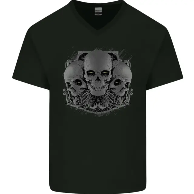T-shirt da uomo Gothic Skulls Biker moto scollo a V cotone
