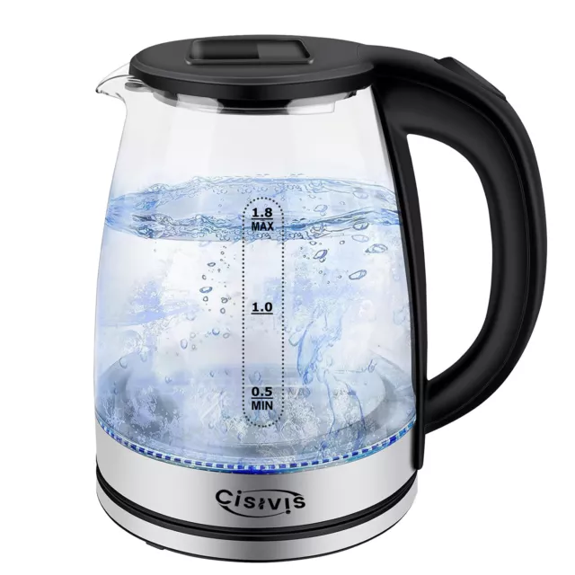 1.8L Electric Kettle Glass 360 Blue LED Illuminated Portable Jug 1500W