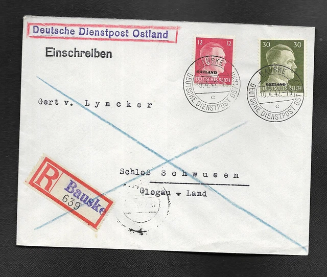 DR R-Brief Deutsche Dienstpost Ostland Bauske nach Glogau