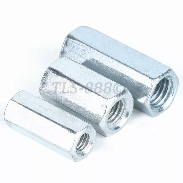 Écrous d'accouplement tige hexagonale M6 M8 M10 M12 M14 M16 M20 goujon de barre écrou long - plaqué zinc