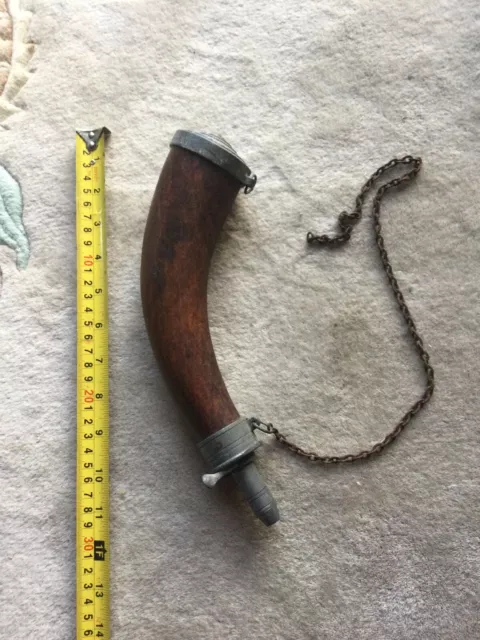 Vintage antique wooden gun powder horn Powder Flask