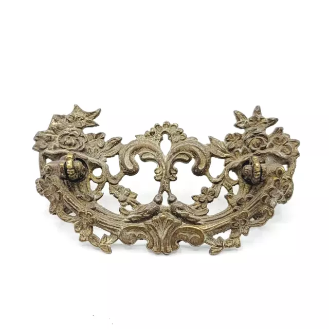 Vintage Brass Ornate Drawer Pull 3" Architectural Salvage Hardware Fancy