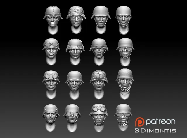 Mdl Format 3D MODEL STL Format Digital File German Soldiers Heads and Helmets WW2 ...
