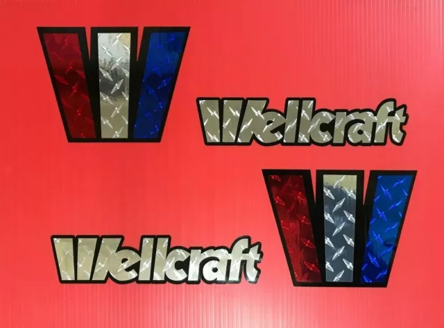 2 Wellcraft  & 8 x 6 W Chrome Diamond plate Marine Vinyl set  boat decals