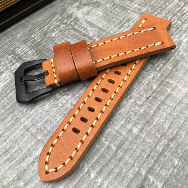 Premium Quality Thick Orange Leather Watch Strap 20mm 22mm 24mm 26mm Lug Watches