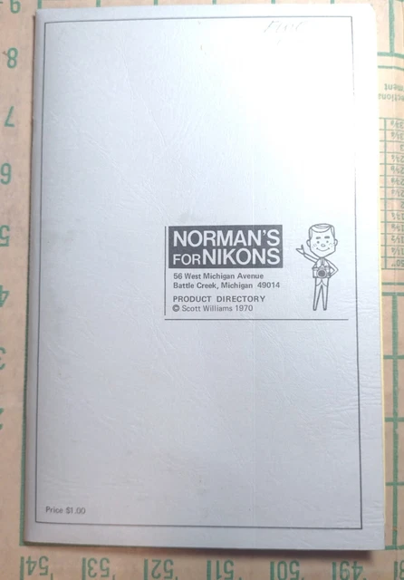 Folleto y hoja de precios vintage del directorio de productos de 1970 de Norman's para Nikons - raro