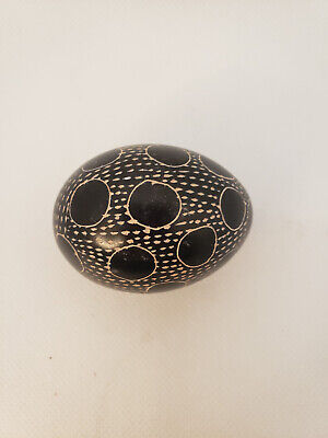 African Egg Soapstone Kenya Carved Geometric Pattern, Circles & Dots Black/Brown