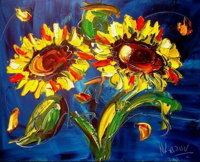 SUNFLOWERS ARTWORK DECO canvas painting  Original Oil Painting    EWRg
