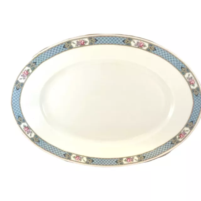 VTG CT Altwasser Germany Platter Blue & Tan Panels Pink Roses 2457 14.5 x 10in