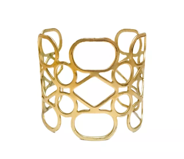 Cuff Bracelet Statement Geometric Gold Tone Circles Boho Style Wide Oval Costume