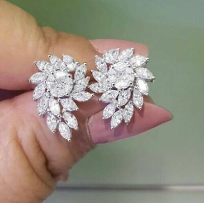 Lab-Created 2CT Round Cut VVS1 Diamond Cluster Stud Earrings 14K White Gold Over