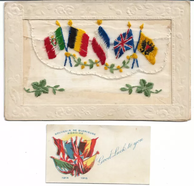 Wwi Silk Postcard Flags Souvenierof The Memorial Insert