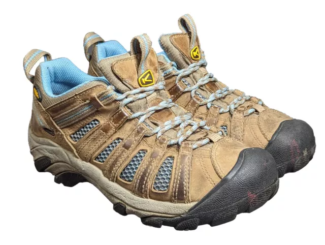 Keen Voyageur Hiking Shoes Blue Brown Leather Waterproof Boots Women's Size 7.5