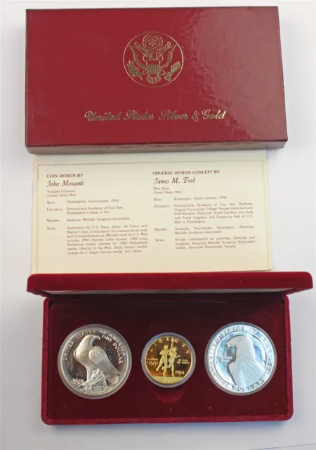 US Gold Coin 1983 1984 Olympic Proof Gold Ten Dollar and Silver Dollars Coin Set
