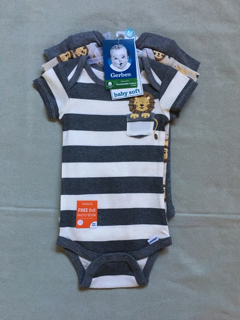 Set 3 Baby Boy Gerber Cotton Onesies Lions Stripes 6-9 Months Baby Shower Gift