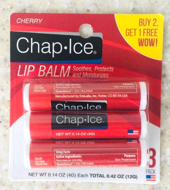 3-pack OraLabs Chap-Ice CHERRY Lip Balm 0.14oz x3