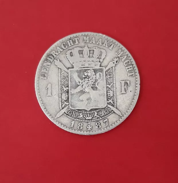 1 FRANC 1887 Argent BELGIQUE / BELGIUM Léopold II Koning Der Belgen .1