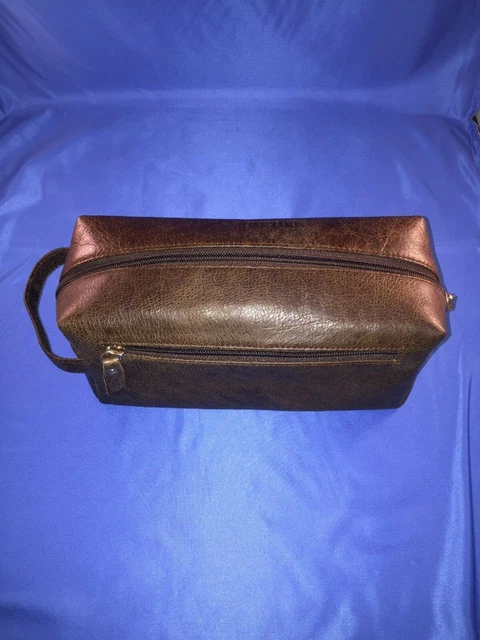Luxor Vintage Chocolate Brown Genuine Leather Unisex Travel Toiletry Bag, New