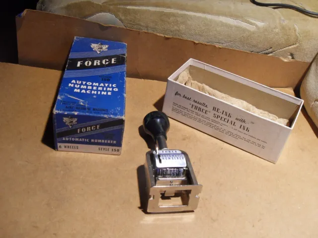 Force Numbering Machine Stamp Stamping Box 6 Wheels Model 150 in Box