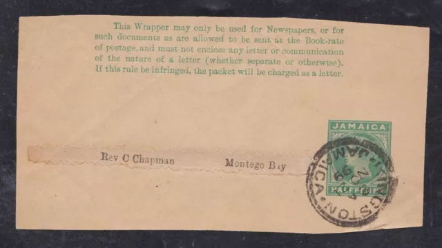 Jamaica Queen Victoria QV Newspaper Wrapper to Montego Bay - 1899 Kingston CDS