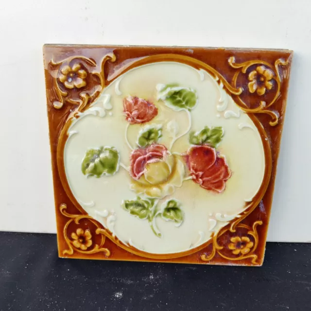 Vintage H&R Johnson Ltd Majolica Nouveau Architecture Furniture Tile 4Pc England 5