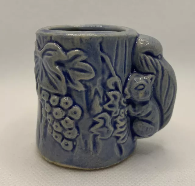 Vintage Blue Squirrel On Tree Stump Toothpick Holder Enesco Pottery Ceramic GUC