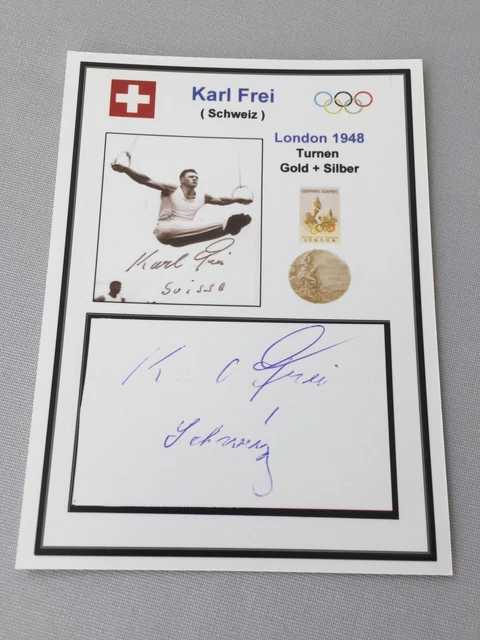 KARL FREI († 2011) Olympiasieger 1948  Turnen  signed Foto 10 x 14 Autogramm
