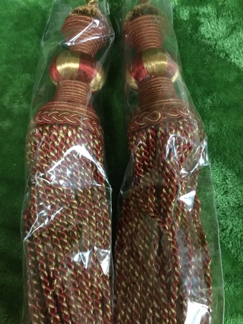 Maroon Bronze 2 Curtain Window Drape Tassel Tiebacks Vintage Heavy Duty Pair New 2