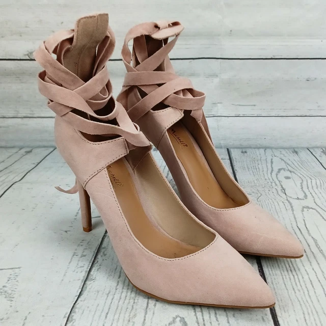 Anne Michelle Blush Faux Suede Gladiator Rise-Up Heels Women's 6