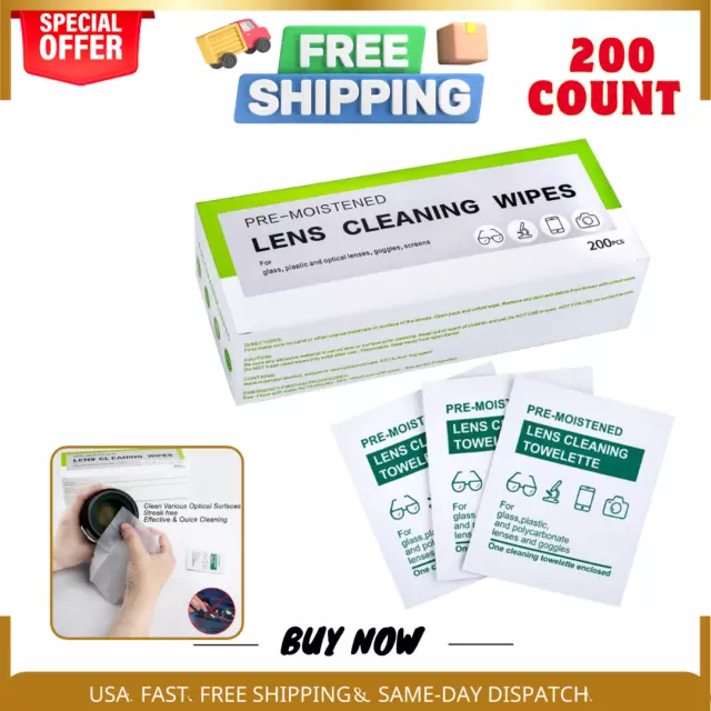 200 Count Lens Wipes for Eyeglasses Pre-Moistened Lens Cleaning Wipe...