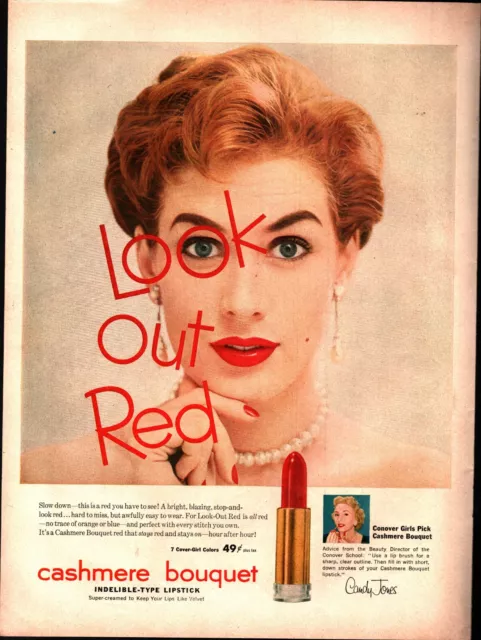 1954 Cashmere Bouquet Lipstick Woman Red Lips Makeup Vintage Print Ad SEXY B3