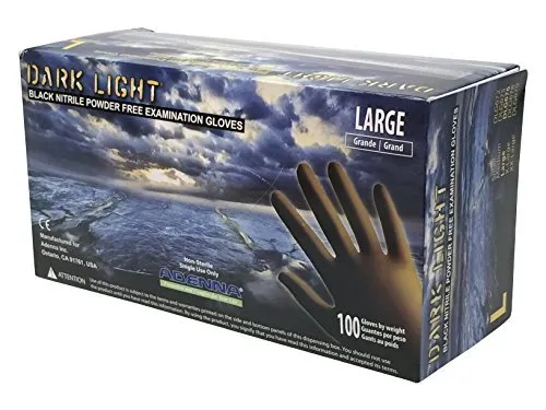 Adenna Dark Light 9 mil Nitrile Powder Free Exam Gloves Black Large - Box of ...