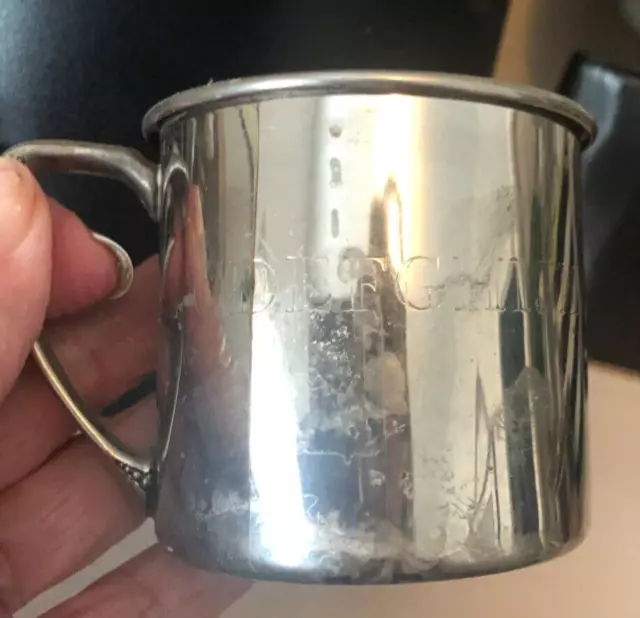 MCM Vtg Silverplate BABY CUP Mug ALPHABET BORDER BAND 2.5"  As Is