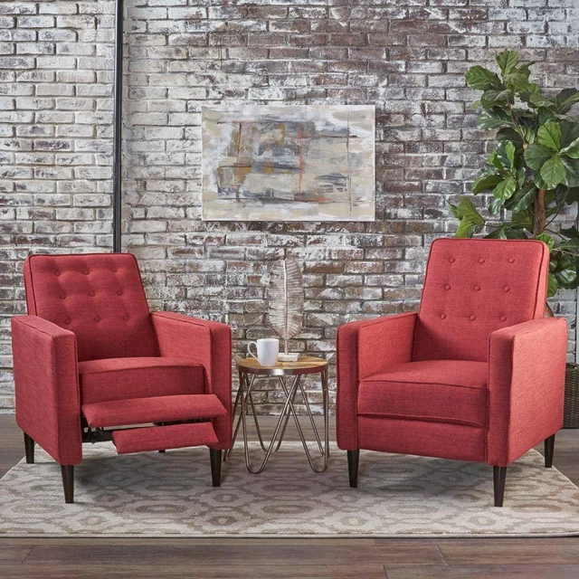 Noble House Recliners 38"x27.25" Polyester Club Chair Recliners Wood (Set of 2)