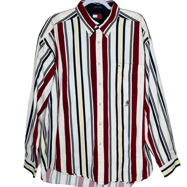 Vintage 90s Tommy Hilfiger Mens XL Shirt Striped Colorblock Crest LS Hip Hop