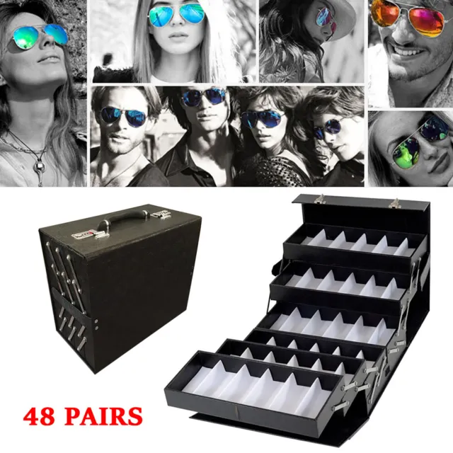 48Grid Eyeglass Sunglasses Display Storage Case PU Leather Glasses Organizer Box