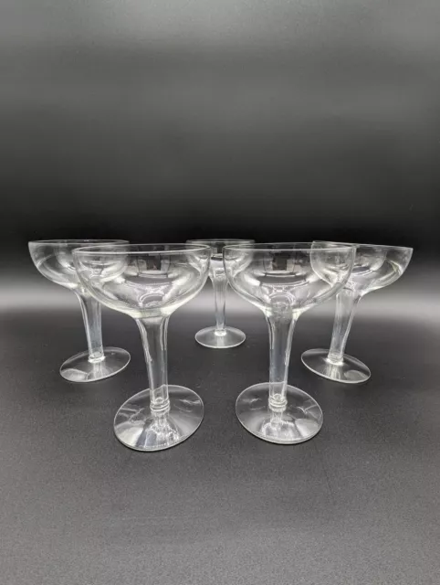 Hollow Stem Coupe Champagne Glasses Set of 5 Vintage Barware 5.5" Tall